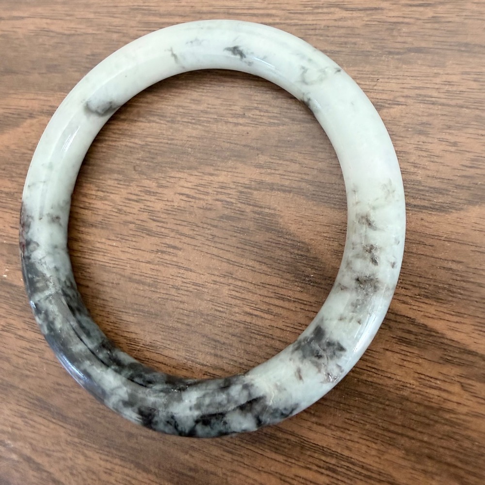 Vintage Natural Stone Marbled Jade ? Jadeite ? Bangle Bracelet Slip On Round